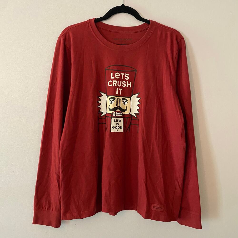 Life Is Good Red Nutcracker Holiday Long Sleeve Crusher Tee Women's size Large